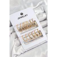 Pirinç Karışık Halka Model Gold Renk 6 Çift Kadın Küpe Set