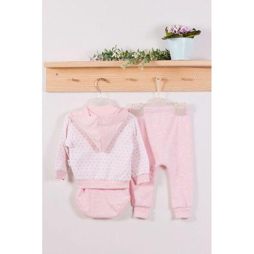 Puan Desenli Kapişonlu % 100 Pamuk 3'lü Kız Bebek Takım