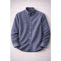 Nefes Alabilir Zarif Günlük Carina Çizgili Pamuklu Erkek Gömlek - Lacivert