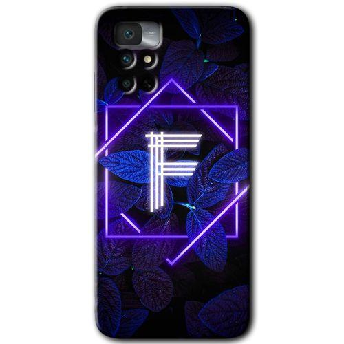 MRCİLETİSİM Xiaomi Redmi Note 11 4G Kılıf HD Desen Baskılı Arka Kapak+Temperli Cam - Dark Neon Yaprak F Harfi