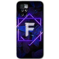 MRCİLETİSİM Xiaomi Redmi Note 11 4G Kılıf HD Desen Baskılı Arka Kapak+Temperli Cam - Dark Neon Yaprak F Harfi