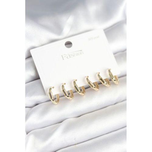 Gold Renk Pirinç Halka Model 925 Ayar Gümüş Çivili Kadın Küpe Seti