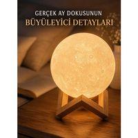 3d Ay Gece Lambası Ahşap Standlı Dekoratif Led Masa Lambası