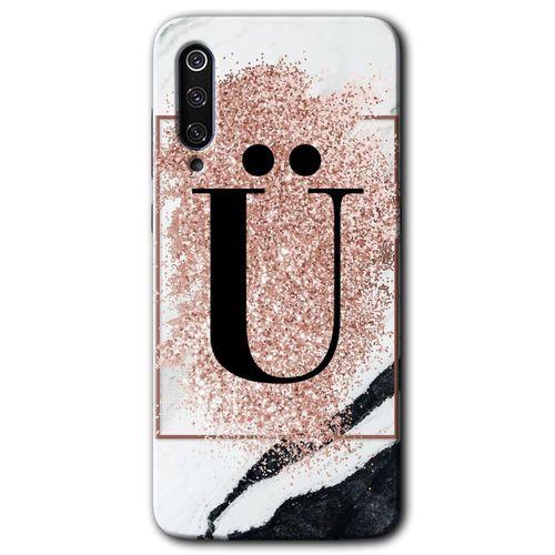 Xiaomi Mi 9 SE Kılıf HD Desen Baskılı Arka Kapak - Pembe Mermer Desenli Ü Harfi