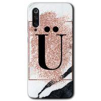 Xiaomi Mi 9 SE Kılıf HD Desen Baskılı Arka Kapak - Pembe Mermer Desenli Ü Harfi