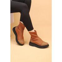 Afron Taba Renkli Taba Deri Detaylı Taşlı Siyah Taban Kışlık Kadın Bot