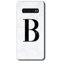 Galaxy S10 Kılıf HD Desen Baskılı Arka Kapak - Beyaz Mermer Desenli B Harfi