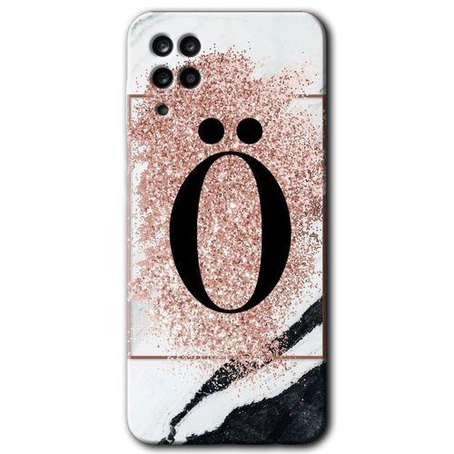 Samsung Galaxy M12 HD Baskılı Kılıf + 9D Tam Ekran Koruyucu - Pembe Mermer Desenli Ö Harfi
