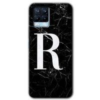 Realme 8 Kılıf Baskılı Arka Kapak - Siyah Mermer Desenli R Harfi +Tam Ekran Koruyucu