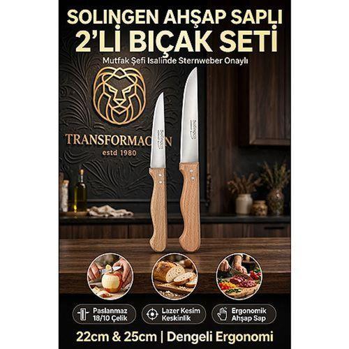Solingen Ahşap Saplı 2'li Mutfak Bıçak Seti Paslanmaz Çelik Lazer Kesim Meyve Sebze Soyma Ekmek Et Doğrama Bıçağı 18/10 Paslanmaz Çelik 723476