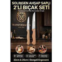 Solingen Ahşap Saplı 2'li Mutfak Bıçak Seti Paslanmaz Çelik Lazer Kesim Meyve Sebze Soyma Ekmek Et Doğrama Bıçağı 18/10 Paslanmaz Çelik 723476