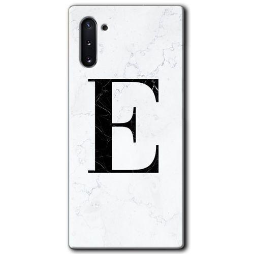 Galaxy Note 10 Kılıf HD Desen Baskılı Arka Kapak - Beyaz Mermer Desenli E Harfi