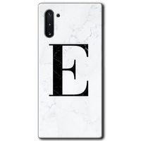Galaxy Note 10 Kılıf HD Desen Baskılı Arka Kapak - Beyaz Mermer Desenli E Harfi