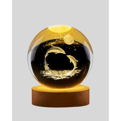 Yunus Figürlü Led Kristal Küre Ahşap Standlı Dekoratif Gece Lambası