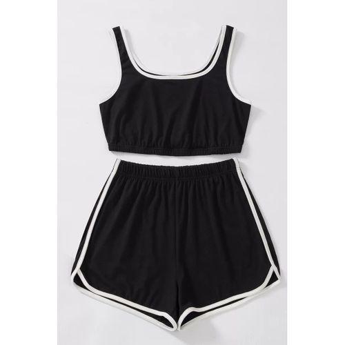 Kadın Siyah Askılı Crop Top Ve Şortlu Gecelik Takım