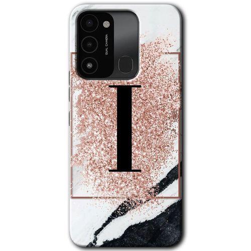 Tecno Spark 8C Kılıf HD Desen Baskılı Arka Kapak - Pembe Mermer Desenli İ Harfi