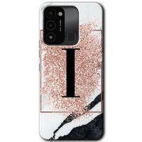 Tecno Spark 8C Kılıf HD Desen Baskılı Arka Kapak - Pembe Mermer Desenli İ Harfi
