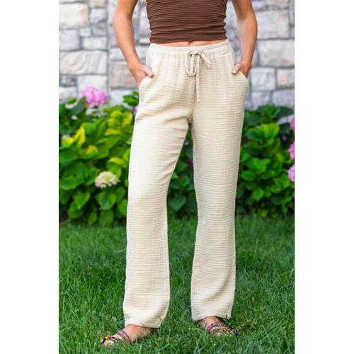Beli Lastikli Multi Çift Cepli Müslin Kadın/Erkek Unisex Yazlık Pantolon Vizon Vzn
