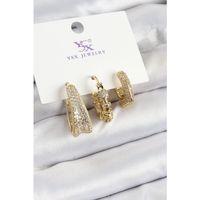 Pirinç Zİrkon Taşlı Halka Model Gold Renk 3'lü Kadın Küpe