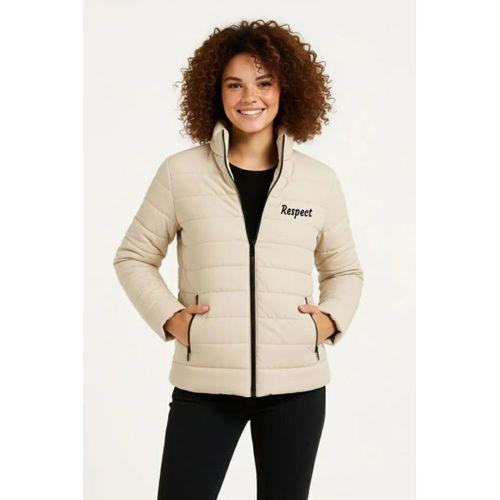 Mikro Su İtici Kapitone Baskılı Astarlı Fermuarlı Bomber Mont - Bej