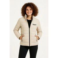 Mikro Su İtici Kapitone Baskılı Astarlı Fermuarlı Bomber Mont - Bej