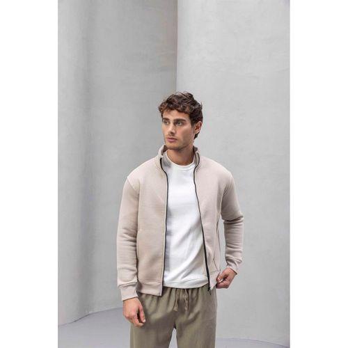 Marcel Regular Fit Fermuarlı Kıstırma Cepli Üç İp Şardonlu Erkek Sweatshirt - Taş