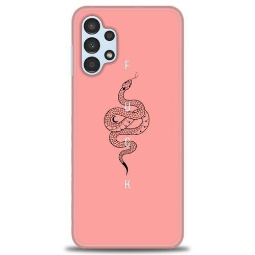 Samsung Galaxy A13 4G Kılıf HD Baskılı Kılıf - Pembe Yılan + Tam Ekran Koruyucu