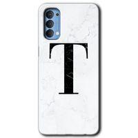 OPPO Oppo Reno 4 Kılıf HD Desen Baskılı Arka Kapak - Beyaz Mermer Desenli T Harfi