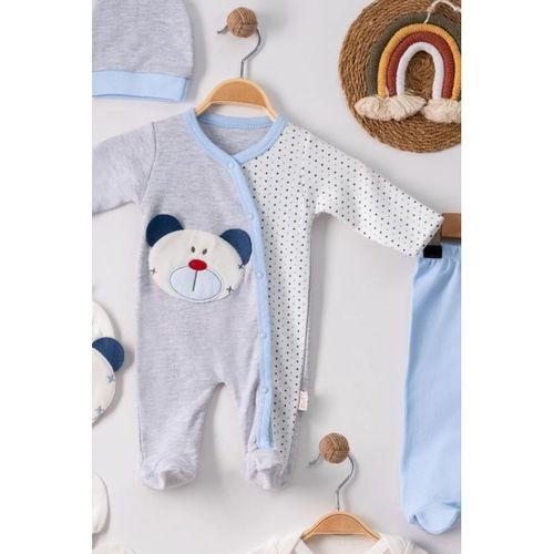 Ayıcık Nakışlı Tulumlu % 100 Pamuk Erkek Bebek 5'li Set