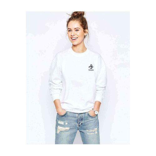 Akrep Burcu Baskılı Beyaz Kadın Sweatshirt