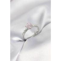 Gümüş Renk Pembe Tek Taş Model Zirkon Taşlı Kadın Yüzük