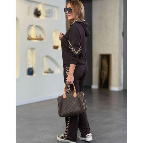 Kadın Uzun Kollu Leopar Detaylı Dalgıç Eşofman Takımı