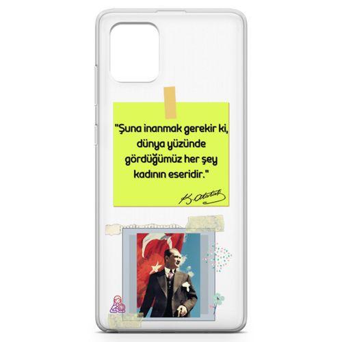 Samsung Galaxy A81 Kılıf Atatürk Caps Kadın Arka Kapak Koruma Desenli Full Koruyucu