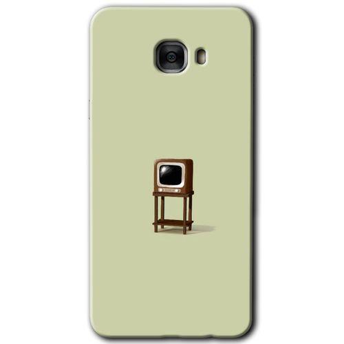 MRCİLETİSİM Samsung Galaxy C7 Pro Kılıf HD Desen Baskılı Arka Kapak + Temperli Cam - Retro-TV