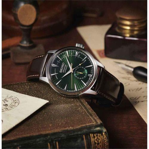 Seiko SSA459J Otomatik Deri Kahverengi Yeşil Kadran Hardlex Cam 40 mm Erkek Kol Saati