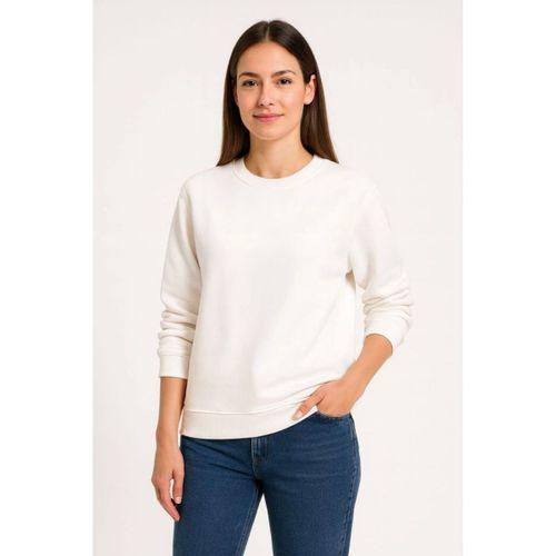 Üç İplik Düz Bisiklet Yaka SweatShirt - Beyaz