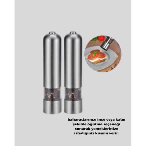 Modern Otomatik Baharat Öğütücü Seti – Pilli, Paslanmaz Çelik, Led Aydınlatmalı