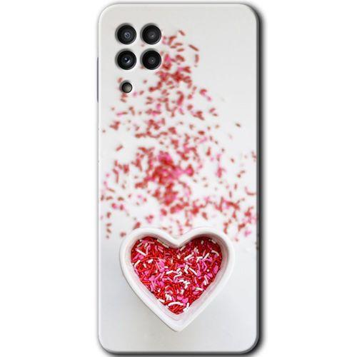 Samsung Galaxy M22 HD Baskılı Kılıf + 9D Tam Ekran Koruyucu - Kalpli Şekerleme
