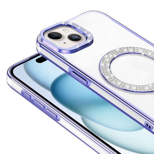 Apple iPhone 15 Kılıf Pırlanta Taş Tasarımlı M-safe Şarj Özellikli Zore Karetta Silikon Kapak
