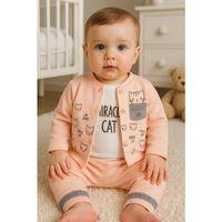 Kedi Desenli 3'lü Hırkalı Kız Bebek Takım