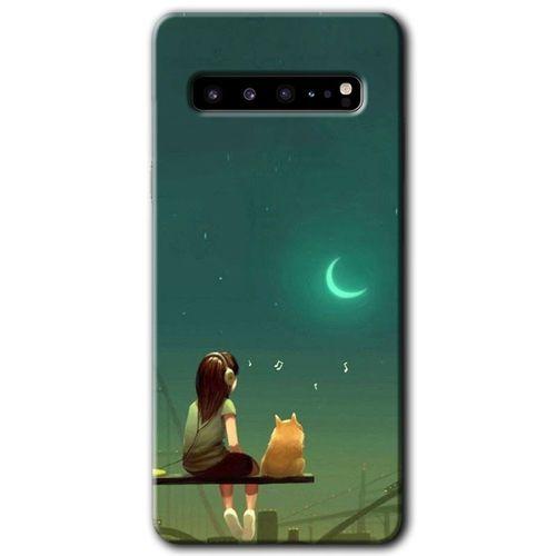 Samsung Galaxy S10 Plus Kılıf HD Desen Baskılı Arka Kapak + Temperli Cam - Kedili Kız