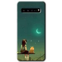 Samsung Galaxy S10 Plus Kılıf HD Desen Baskılı Arka Kapak + Temperli Cam - Kedili Kız