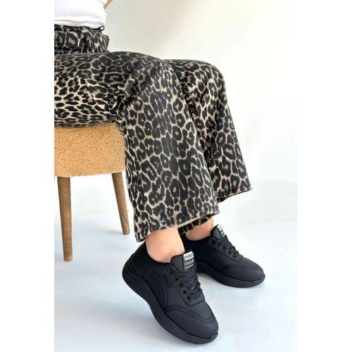 Yejja Siyah Cilt Bağcıklı Spor Ayakkabı