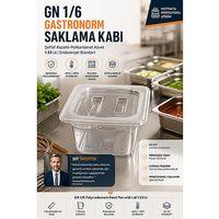 GN 1/6 Polikarbonat Gastronorm Küvet Şeffaf Kapaklı Saklama Kabı 1.53 Lt Endüstriyel Sos Garnitür Küveti 723544