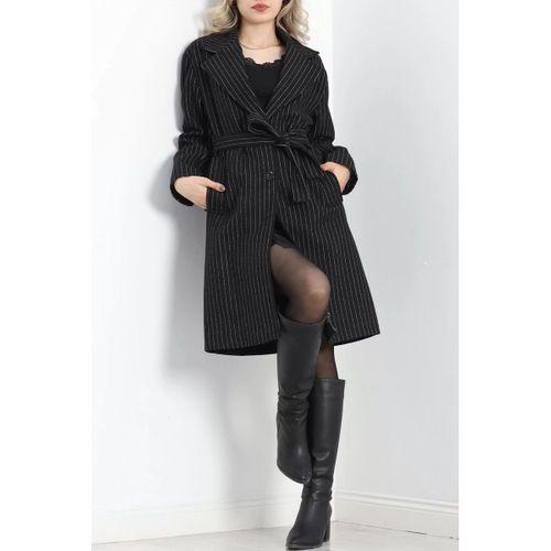 pilelistore Kuşaklı Astarlı Kaşe Kaban Siyah