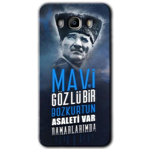 Samsung Galaxy J7 2016 Kılıf HD Desen Baskılı Arka Kapak + Temperli Cam - Bozkurt Atatürk