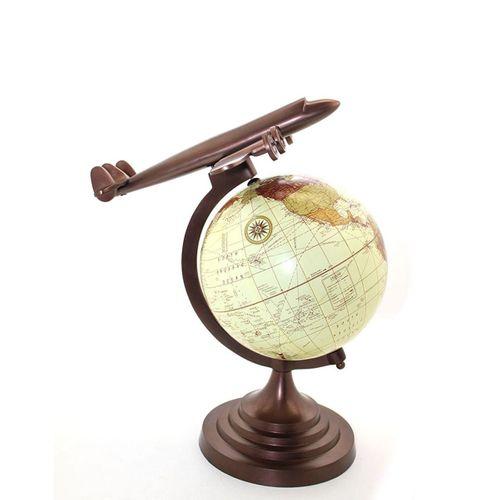 40x25 Cm Pirinç Uçak Tasarımlı Dünya Küre