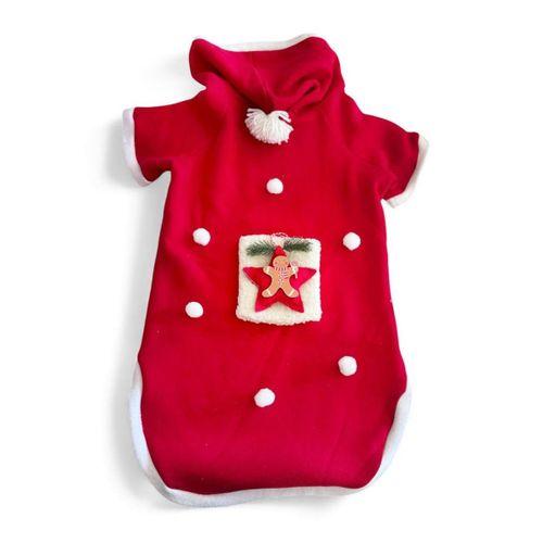 Red Star Kırmızı Yılbaşı Köpek Kıyafeti | Noel Baba Kapüşonlu Polar Sweatshirt | Orta ve Büyük Irklar İçin
