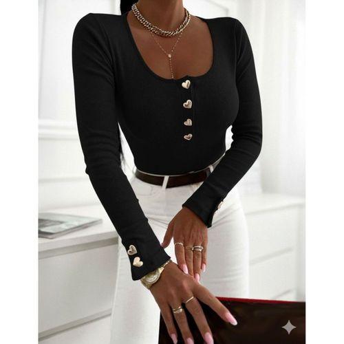 Kadın Uzun Kollu Yakadan Açık Ve Düğme Detaylı Kaşkorse Bluz