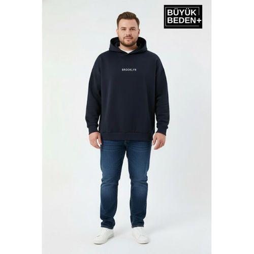 Erkek Büyük Beden Kapüşonlu Orta Brooklyn Baskılı Sweatshirt SPR26BSW961
